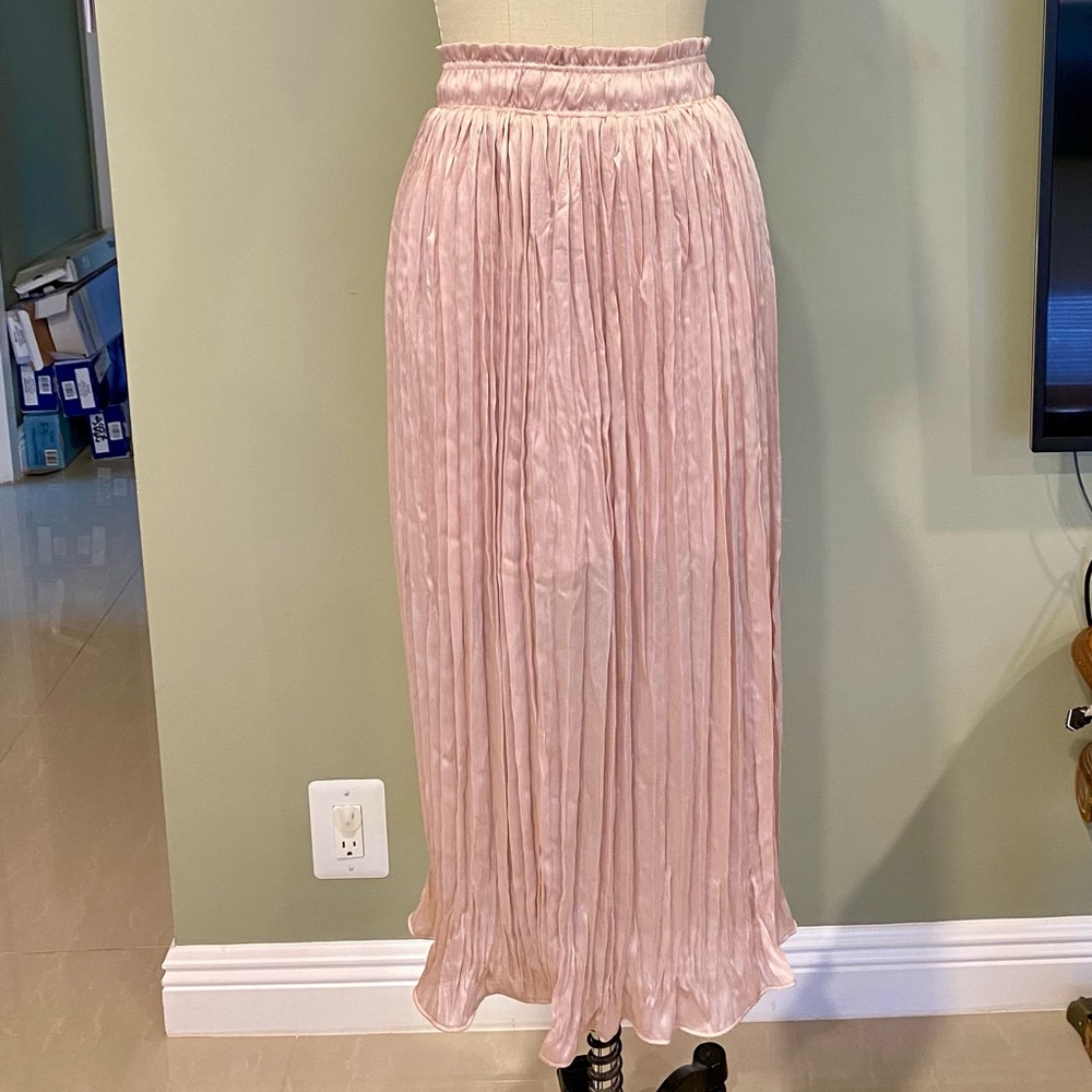 Topshop Pink Crushed Satin Pleated Skirt